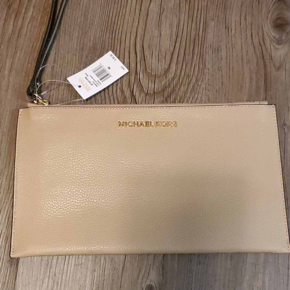 Michael Kors Bisque LG Zip Clutch Wristlet NWT